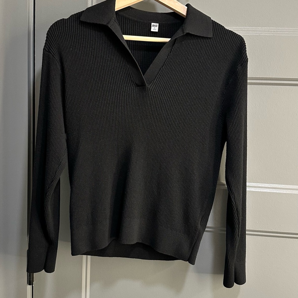 Uniqlo Washable Knit Ribbed Polo Sweater